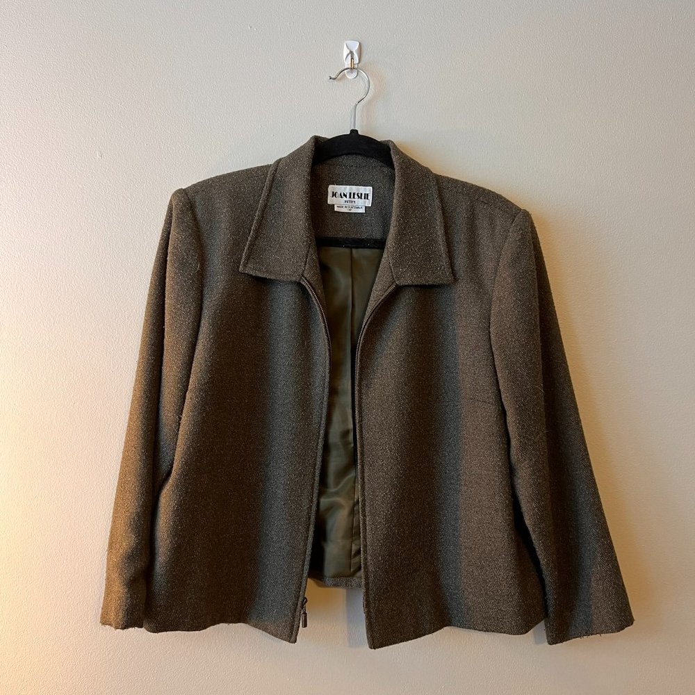 Joan Leslie Olive Green‎ Zip Up Jacket Blazer 14 petite